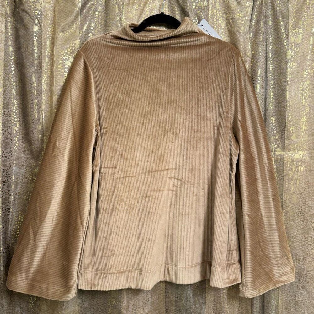 Lane Bryant Tan Brown Ribbed Velvet Long Sleeve Mock Neck Top 14/16 NWT
